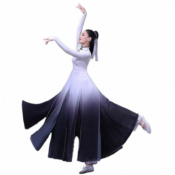 Trajes de dança tradicionais clássicos antigos Yangko Ong Roupas de treinamento de dança Ink Gradient Hanfu Dance Wear para palco 01gh #