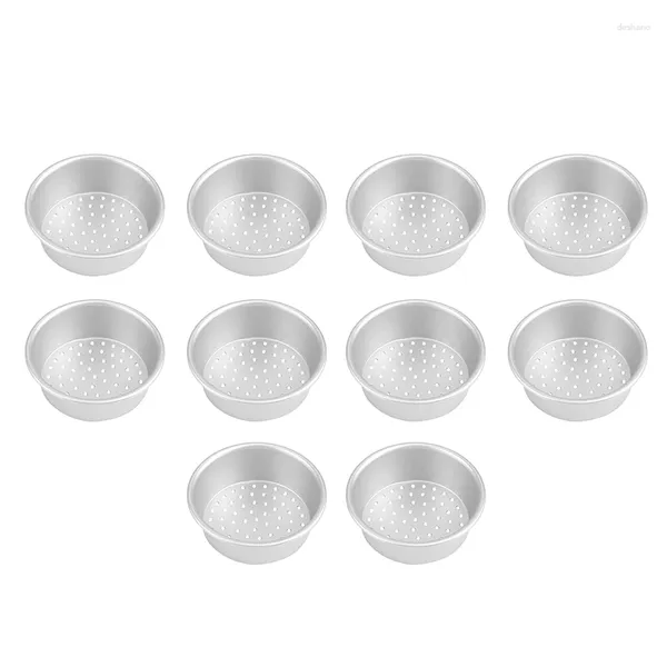 Moldes de cozimento 10 Pçs/lote 9.5cm Estilo Vazado Mini Copo Redondo Alumínio Anodização Perfuração Bolo Pan Ferramentas de Vapor