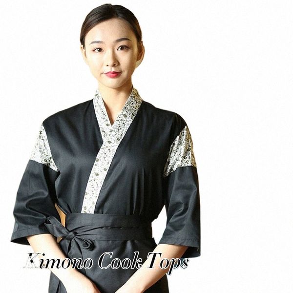 Homens Mulheres Estilo Japonês Sushi Chef Kimo Robes Chef Casaco Jaquetas Restaurante Garçom Cozinha Cook Uniform Tops Roupas de Trabalho t6Kz #