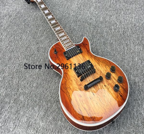 Custom Shop Spalted Maple Top Marrom Sunburst Guitarra Elétrica Cópia Captadores EMG Preto Hardware4450309