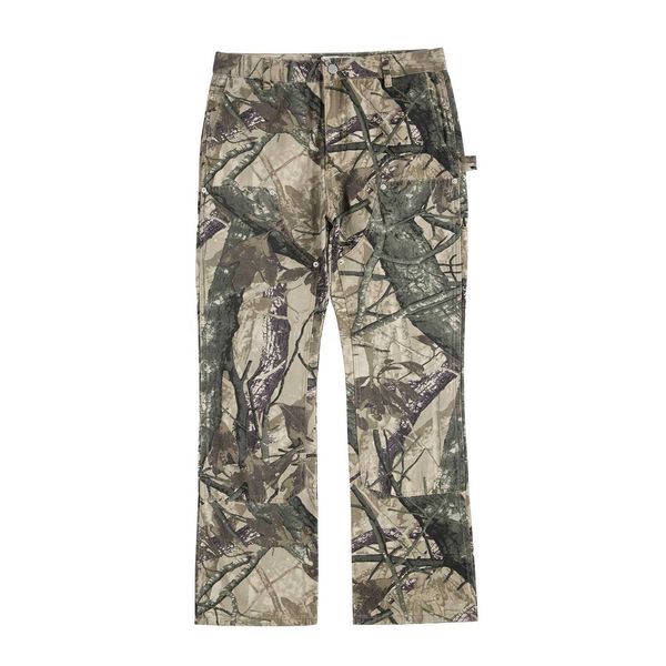 Calças de brim masculinas High Street Leaf Camo Mens Log Calças Painel Reto Saco de Trabalho Jeans Bens Y2K Pantalones Hombre Calças Extra Grandes J240328