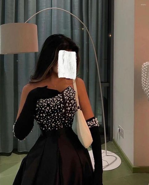 Partykleider Elegante schwarze Perlen ärmelloser Abschlussball A-Linie Schatz bodenlanges Abendkleid Damen Debütantin 15 Jahre
