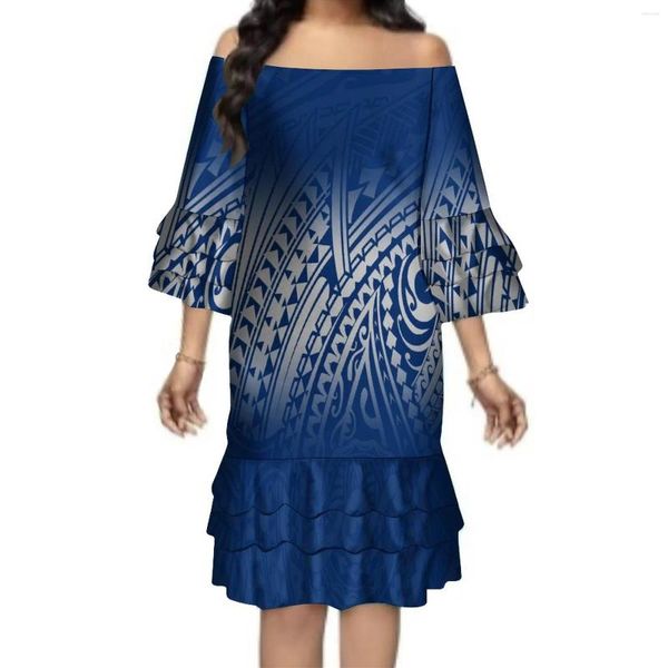 Partykleider Vintage Tribal Ethnic Art Kleid Sommer Kurzarm Qualitätsstoff Mehrschichtiger Rock 2024 Custom Polynesien