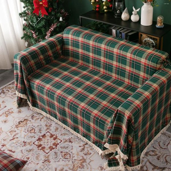 Coprisedie Antiscivolo Copridivano multifunzionale a copertura totale Asciugamano Vacanze di Natale Verde Plaid tinto in filo Coperta vintage Tovaglia