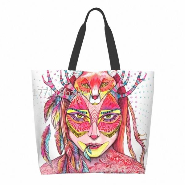 Borsa tote in tela donna e volpe Negozio Borse tote per la scuola Borsa per la spesa di grande capacità Borsa a tracolla leggera riutilizzabile Cvenient D6nZ #