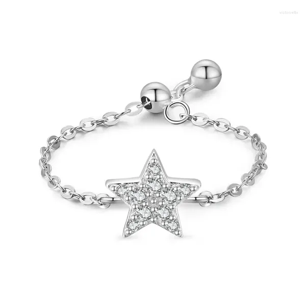 Anéis de cluster STL S925 Sterling Silver Star Ring para mulheres com estilo europeu e americano ajustável cadeia de abertura nicho Instagram