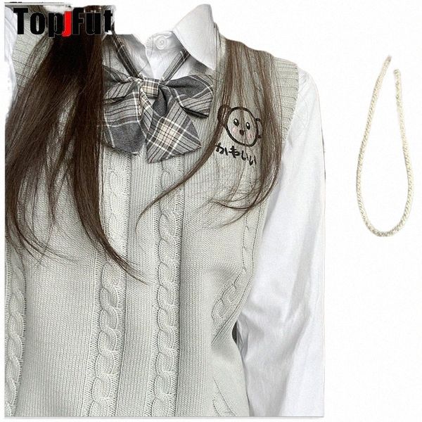 Grauer japanischer JK-Uniform-Strickwestenpullover Schuluniform-Cardigans JK UNIFORM weißer PANDA-Stickpullover 72zm #