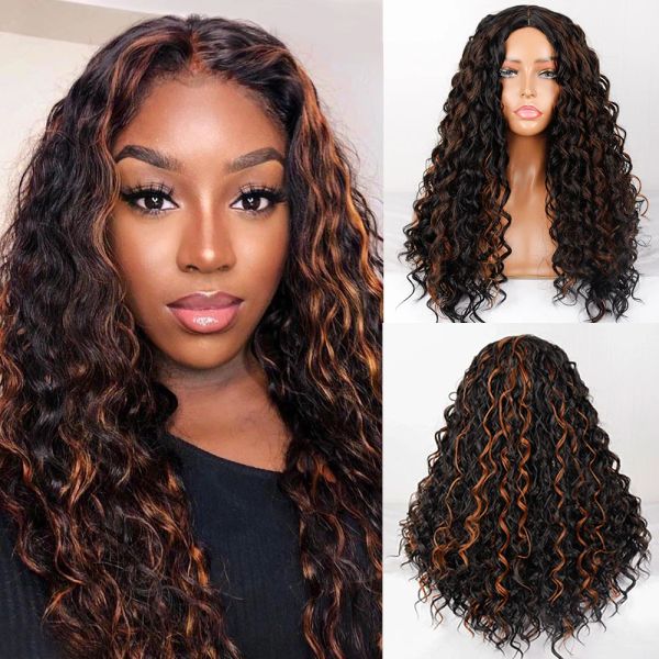 Perücken 22 Zoll Afro Curly Brown Gradient für afroamerikanische Frauen natürliche synthetische Perücken Hochtemperaturresistent Faser