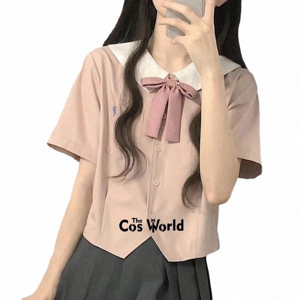 Japanische Sommer Rosa Kurzarm Shirts Bluse Sailor Anzug Tops JK Hohe Schuluniform Klasse Studenten Tuch B68N #