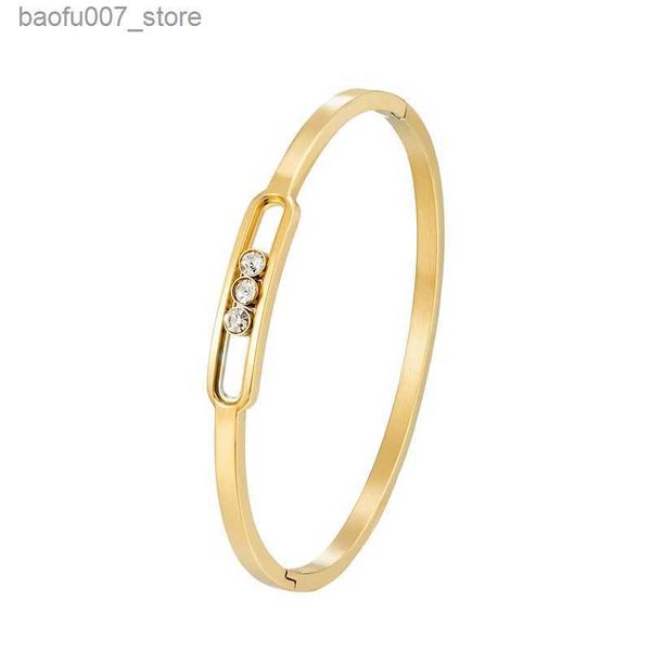 Charme pulseiras clássico slideable 3 zircon bangle para mulheres presente de dia de casamento aço inoxidável de alta qualidade amor marca jóias atacadoq240330