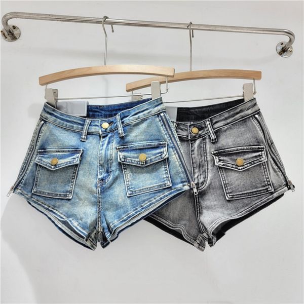 Damen-Shorts, Jeans, Damen-Sommer-Arbeitskleidung, heiße Jeans-Shorts im Girl-Design, Hotpants, seitlicher Reißverschluss, hohe Taille, sexy gewaschene Jeans