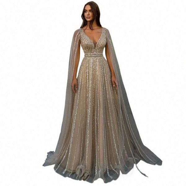 Custom Made Nude arabo di lusso maniche del capo abiti da sera Dres abiti A-Line in rilievo sexy 2023 per le donne abito del partito G3bc #