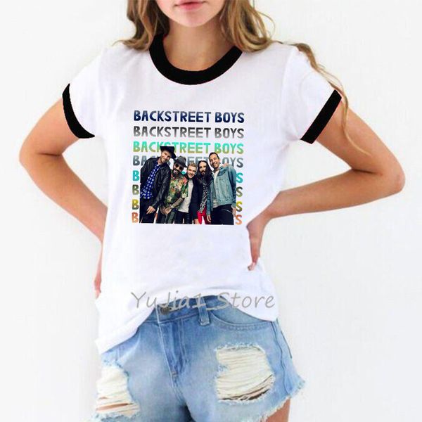 2024 Sıcak satış serin backstreet erkekler grafik baskı tişört kadın hip hop müzik sevgilisi tişört kızlar beyaz kısa kollu tişört üstleri
