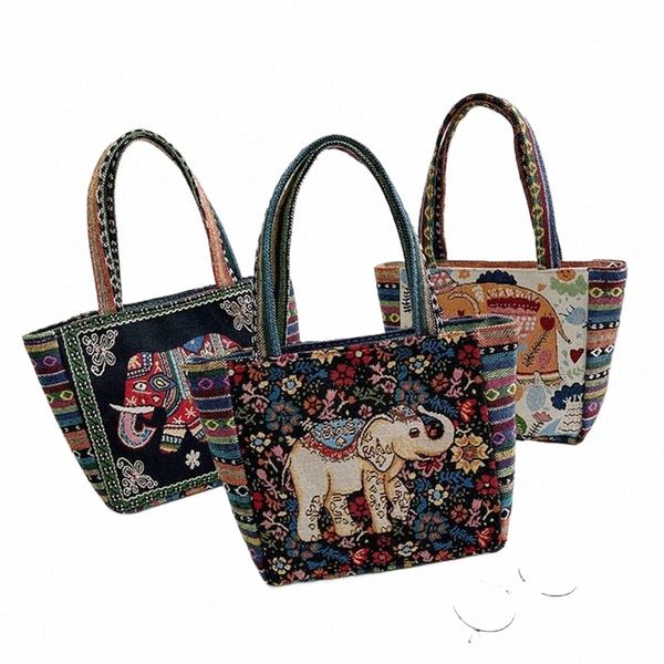 Tier Ethnische Stil Handtasche Trendy Pfau Stickerei Elefanten Handtasche Kaninchen Leinwand Frauen Umhängetaschen Frauen 88TV #