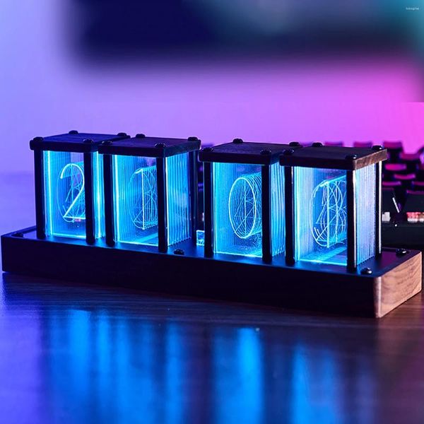 Relógios de mesa 4/6 tubo nogueira cor rgb brilho completo relógio led eletrônico alarme digital suporte 8 modos de exibição decoração para casa presente