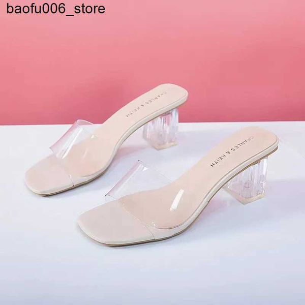 Sandálias Comemore cristal transparente cadarço deslizante para sapatos femininos confortáveis novo verão moda feminina mule slider 42 Q240330