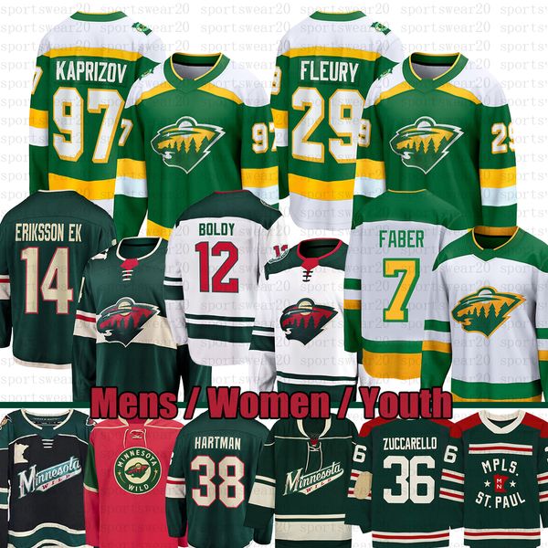 97 Kirill Kaprizov Ters Retro Hokey Forması 36 Mats Zuccarello Minnesota 12 Matt Boldy 14 Joel Eriksson Ek Ryan Hartman Brock Faber Wild-Andre Fleury Jerseys