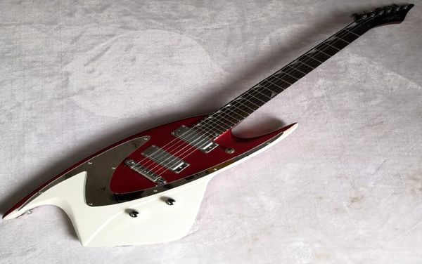 Promotion Shark Shaped BACKLND DESIGN JBD 100 Series Metallic Red White Top E-Gitarre Gold Mirror Pickguard 8378975