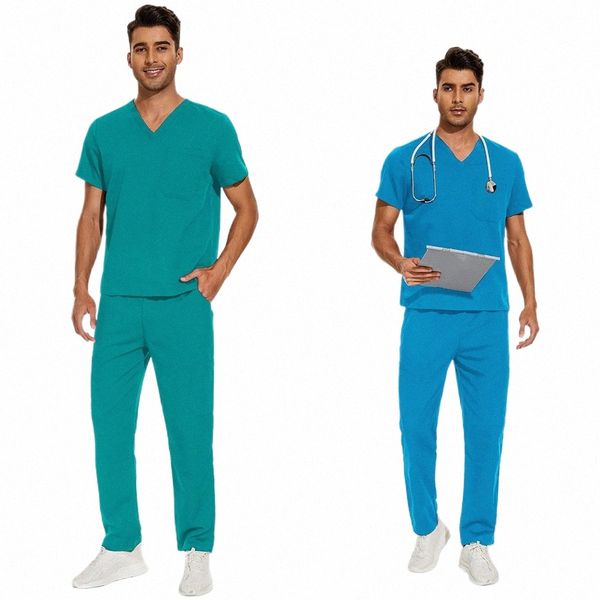 Donna Uomo Workwear Sala operatoria Uniforme Manica corta con scollo a V Top Infermieristica Pantalone Dottore Infermiera Uniforme Scrub Uniforme Tuta K80i #