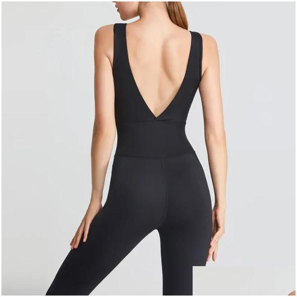 Completi da yoga Tute da donna con retro a V Body elasticizzato alto Abbigliamento sportivo Pagliaccetti da fitness Nylon imbottito Morbido allenamento per palestra Ovearal Ot4Vb