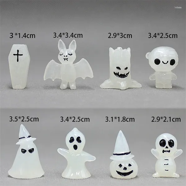 Decoração de festa 8 pcs Halloween estatuetas em miniatura brilham no escuro luminoso fantasma decoração micro paisagem fada