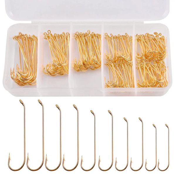 Ami da pesca 360 pezzi kit di ami da pesca a mosca assortimento per legare mosche Ami da pesca con gambo lungo dorato Gancio jig d'acqua dolce d'acqua salata