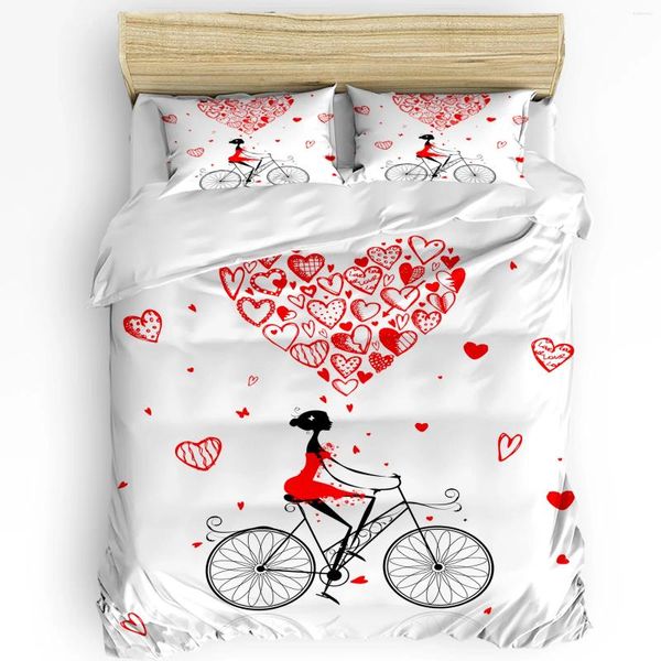 Set di biancheria da letto Love Bike Female Red Heart Set 3 pezzi Ragazzi Ragazze Copripiumino Federa Bambini Trapunta per adulti Letto matrimoniale Tessili per la casa