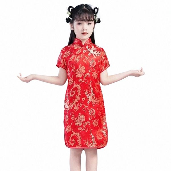 Traditionelle chinesische Neujahrskleidung für Kinder Hanfu Blumen Drag Phoenix Baby Kleinkind Mädchen Qipao Chegsam Dr Modern Sommer 10rn#