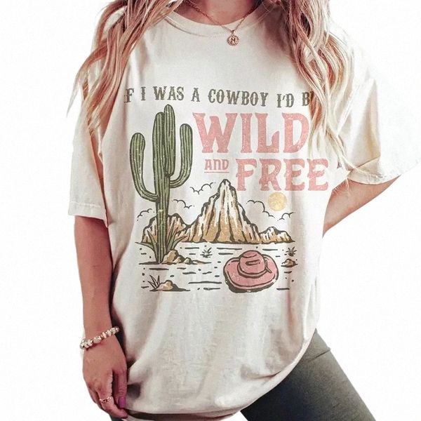 Desert Cactus Gráfico Camiseta Vintage Western Cowgirl Camisetas Bonito Manga Curta Tees Cott Retro Tops Plus Size Tops para Mulheres W0MI #