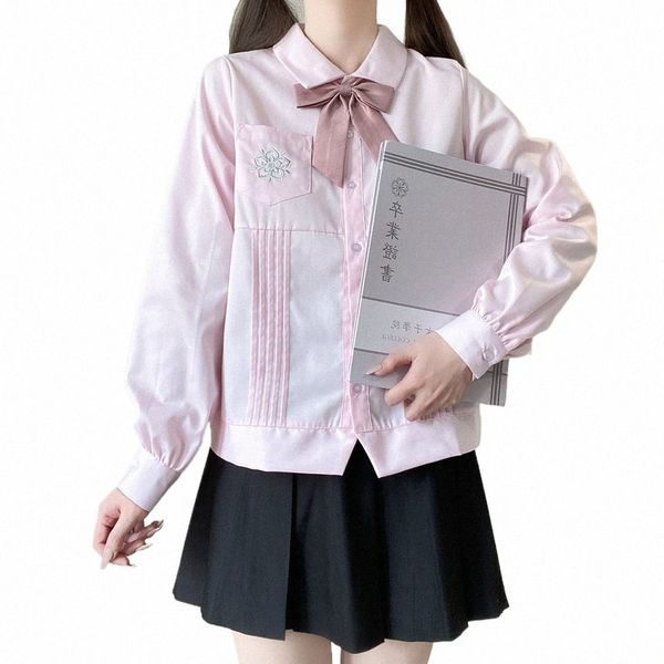 Japanische JK Uniform Top Student Mädchen Hemd Frauen Rosa Bluse Koreanische Mittlere Hohe Schule Uniformen Kurzarm Lg Hülse h247 #