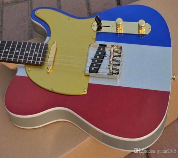 Custom Shop Buck Owen Edição Limitada 1996 Vermelho Branco Azul Grande Brilho Guitarra Elétrica Gold Pickguard Golden Hardware7412450