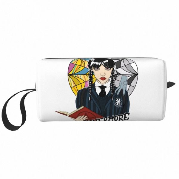 Benutzerdefinierte Goth Lustige Halen Mittwoch Addams Kulturbeutel für Frauen Make-Up Kosmetische Organizer Dame Schönheit Lagerung Dopp Kit Box I6Qh #