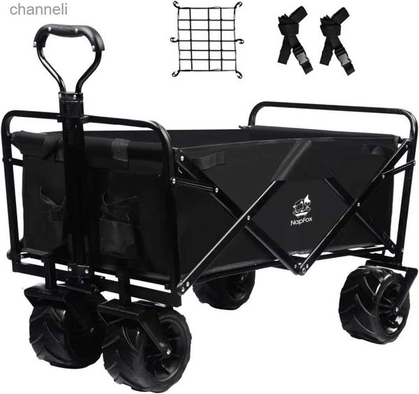 Camp Furniture zusammenklappbarer Wagenwagen, robuster, faltbarer Strandwagen mit geländegängigen Rädern für Sand mit Gepäcknetzgurten, Utility Beach YQ240330