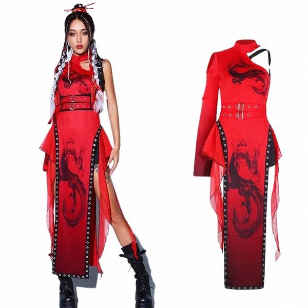 2024 chinesischer Stil Rot Outfits Nachtclub Bar Dj Performance Bühnenkostüme für Frauen Gogo-Tänzer Pole Dance Kleidung DN17454 I96l #