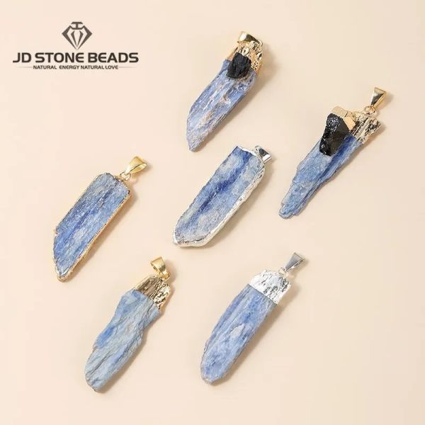 1 pc natürliche raue blaue Kyanitstein Lange Anhänger Gold Silber verlegt rohe Reize für Schmuckzubehör machen Halskette -Zubehör Befunde