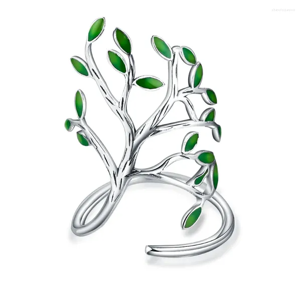 Clusterringe Buyee 925 Sterling Silber Einzigartiger großer Ring Finger Niedlicher grüner Baum offen für Frau Mädchen Persönlichkeit Party Feinschmuck Kreis