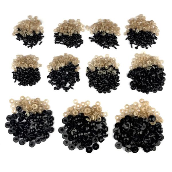 Accessori per bambole bull di bull di plastica da 100 pezzi da 100 pezzi Occhi di sicurezza in plastica nera Eyes Amigurumi per giocattolo da 6 mm 8mm 10 mm per gli occhi giocattoli divertenti fai-da-te animale