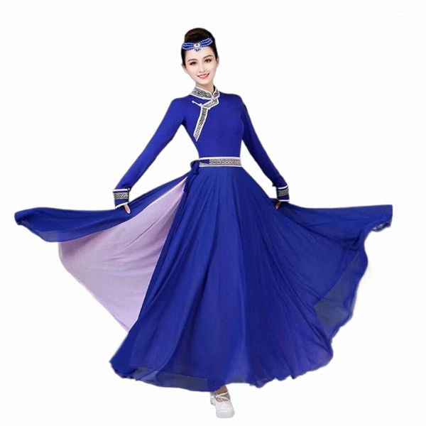 blu e bianco porcellana cinese Dr Mgolian costume di danza femminile costume di minoranza moderna ciotola bacchette abiti di danza Z4j3 #