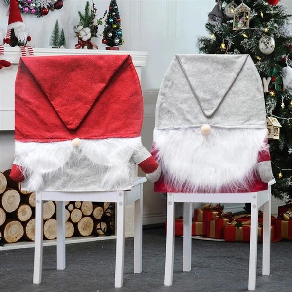 Capas de cadeira 1 pc Santa Chapéu Decoração de volta de Natal para casa 2024 Ano Decoração Ornamentos de mesa 80cm x 50cm Drop Ship