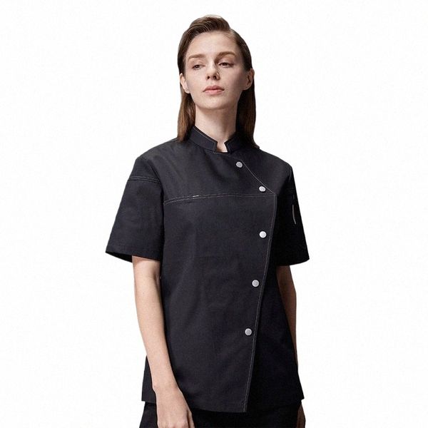 Jaqueta de cozinheiro para mulheres manga curta camisa de chef de alta qualidade restaurante waitr workwear hotel cozinha uniforme de trabalho respirável l7bC #