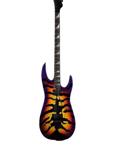 Giappone George Lynch Tiger Stripe Sunburst Viola Rosso Giallo Chitarra elettrica Tastiera in ebano Dot Inlay Floyd Rose Tremolo Bridge5726061