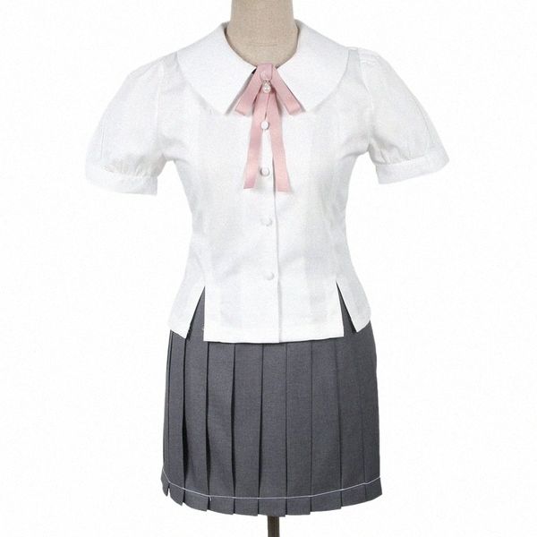 Yetişkin Kadın Japon Okulu Dres Kostüm Kızları JK Üniforma Gömlek Yaz Kısa Kollu Üstleri Bel Arka Halat Kayışları Sıkı İnce Q8U5#
