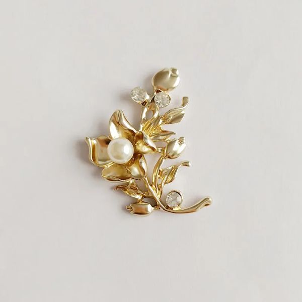 Componentes 10 peças 33*44mm moda liga de metal cristal imitação pérola ramo flores conectores kc cor dourada para fazer jóias