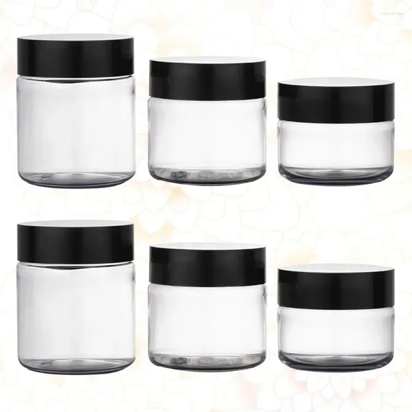 Depolama Şişeleri 6 PCS Örnek Boş Konteyner Pot Kremler Kremler Şişe Göz Farı Takıları için Kapaklı Şişe 120ml 100ml 60ml (Siyah)