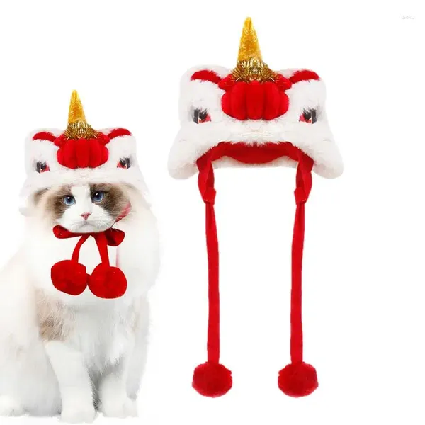 Abbigliamento per cani Cappello da danza del leone 2024 Festival di primavera Tessuto peluche per animali domestici cinese Piccolo per feste di Halloween Compleanni