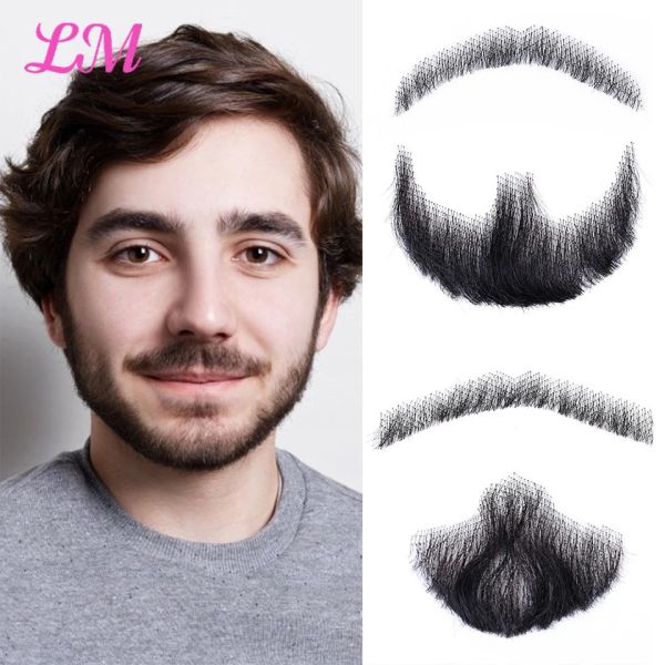 Tecer barba de renda liangmo para homens cosplay renda invisível barbas falsas cabelo feito à mão bigode cabelo realista