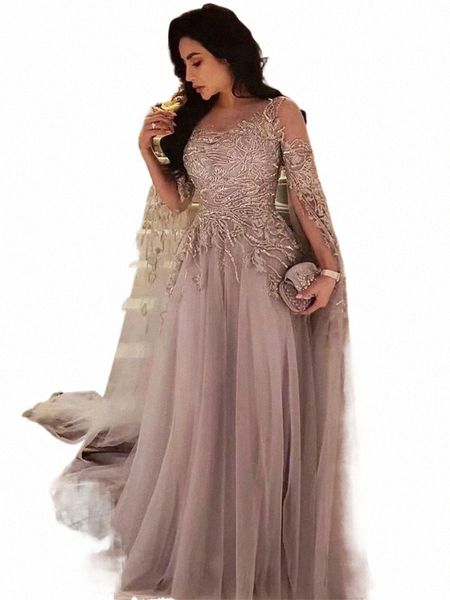 Arabia Saudita Donne Celebrity Red Carpet Dres Sheer Girocollo Prom Dr Applique in pizzo Maniche Lg Tulle Abiti da sera D2Vk #