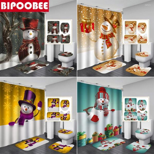 Duschvorhänge, 3D-lustiger Vorhang, frohe Weihnachten, Badezimmer-Set, Badematten, Teppich, Toilettendeckel, Abdeckung, Waschraum, rutschfester Teppich, Heimdekoration