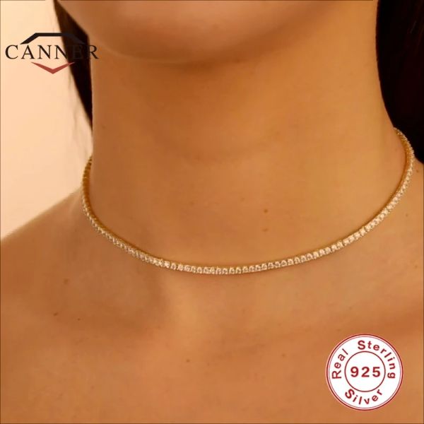 Hausschuhe Canner Sterling Sier Hip Hop 2,0 mmcz Tennis Halskette für Frauen Gold Farbkette Choker Halsketten Feines Schmuck Collares