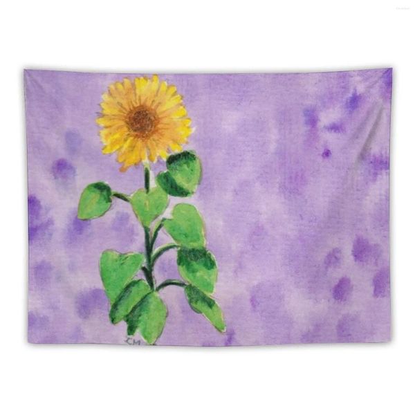 Arazzi Girasole - Sole su sfondo viola Arazzo Decorazione della stanza Decorazione estetica da parete